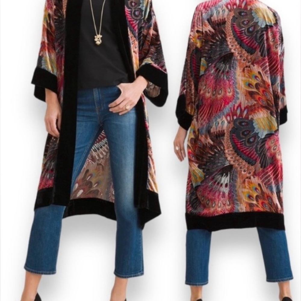 Chico’s Women Peacock Velvet Burnt out   Cardigan